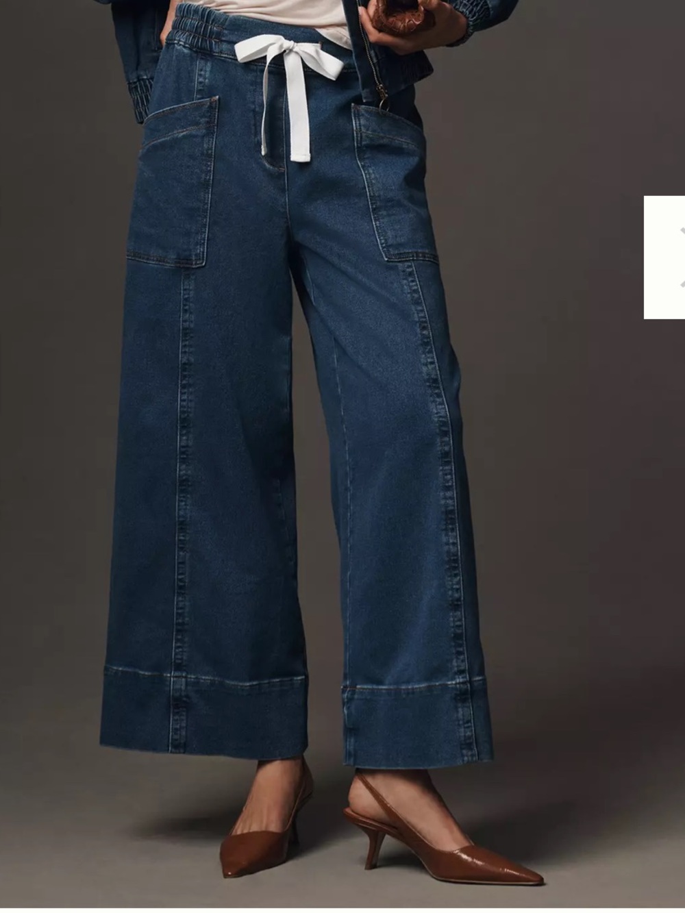 Maeve Anthropologie Cropped Denim Pants Blue Wide Leg Pull-On Drawstring XL